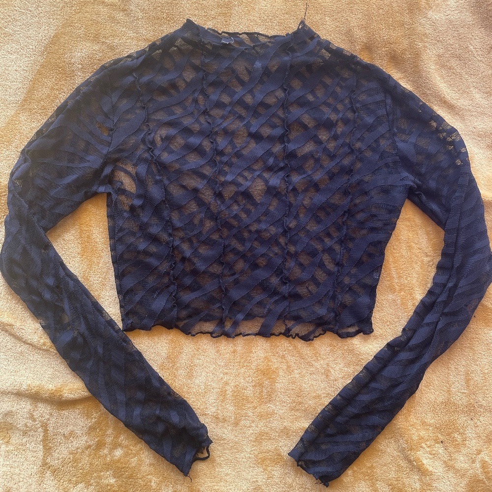 Sheer mesh mock neck top